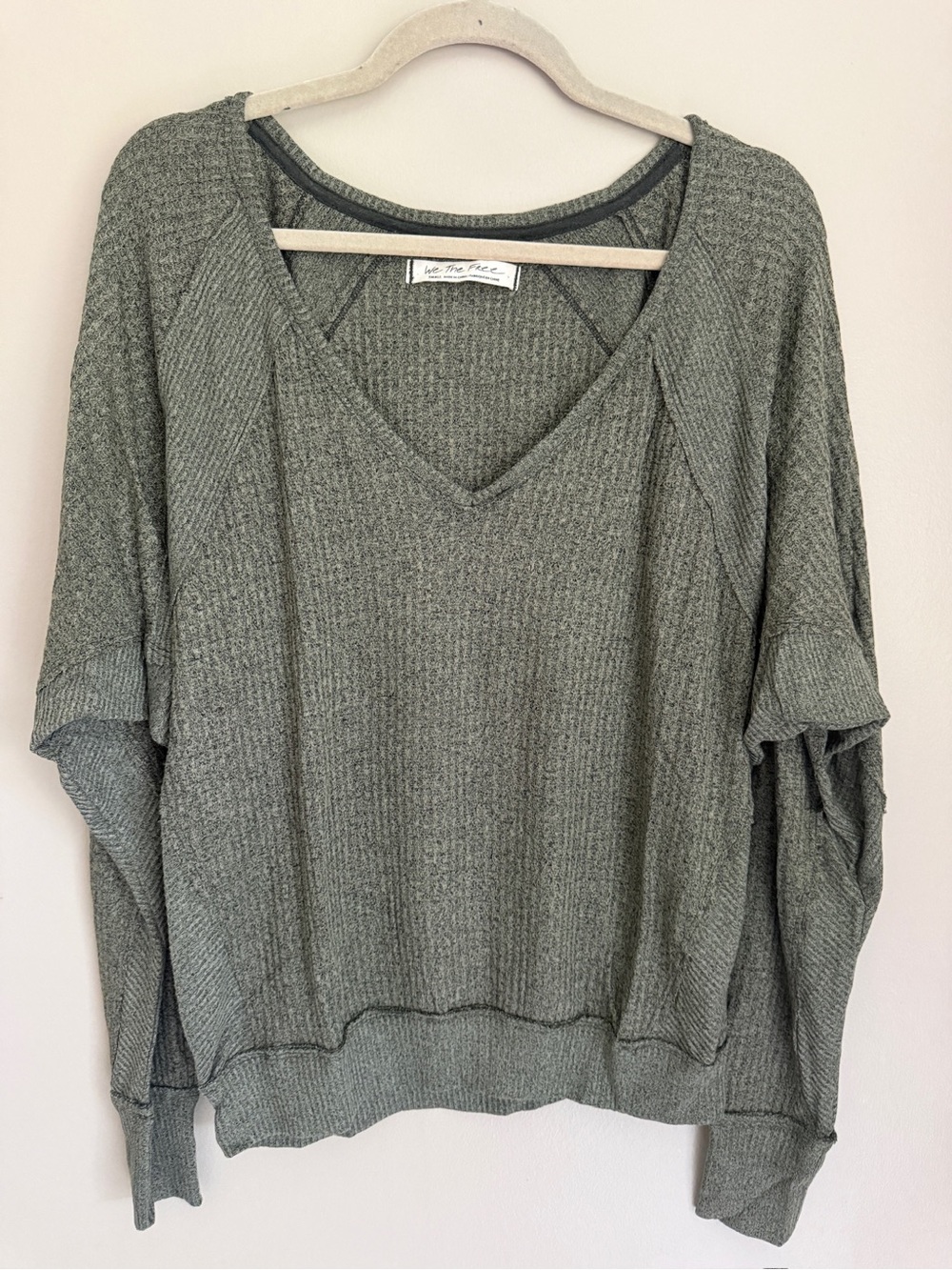 NWOT We The Free Olive V-Neck Ribbed Sweater, size small
